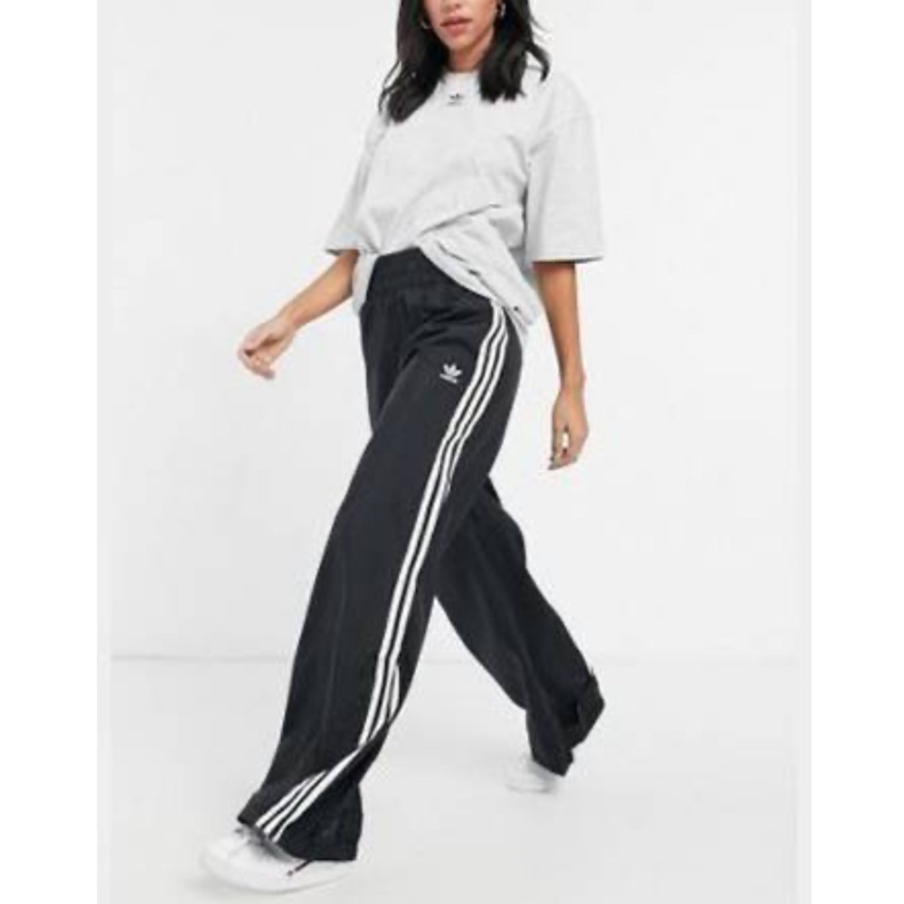 adidas Originals Black & White Three-Stripe Wide Leg Track Pants